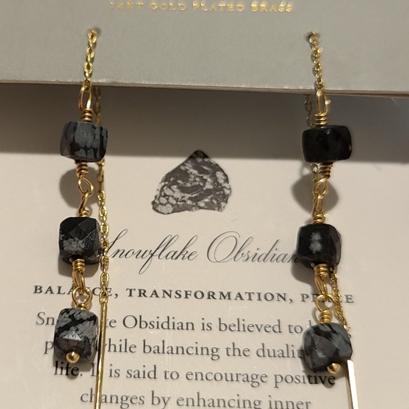 LUNA NORTE 14K GOLD PLATED ON BRASS CHANDELIER SNOWFLAKE OBSIDIAN GEMSTONE - Picture 4 of 12